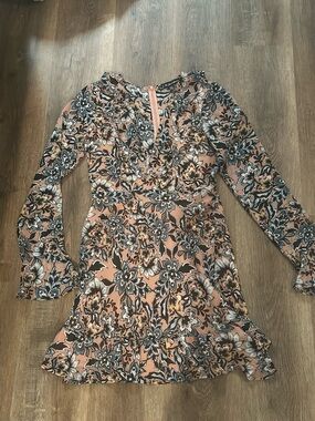 For Love & Lemons Pink Floral Long-Sleeve Ruffle Dress